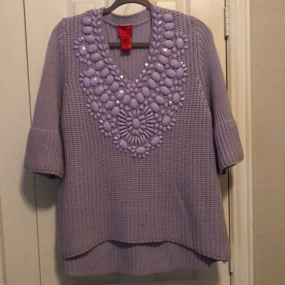 Soft decorative dress up 3/4 length sleeved sweater